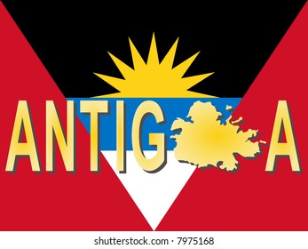 Antigua-Text mit Karte auf Flaggengrafik