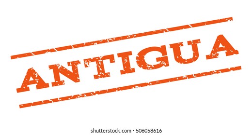 Antigua watermark stamp. Text Caption between parallel lines with grunge design style. Rubber seal stamp with dirty texture. Vector orange color ink imprint on a white background.