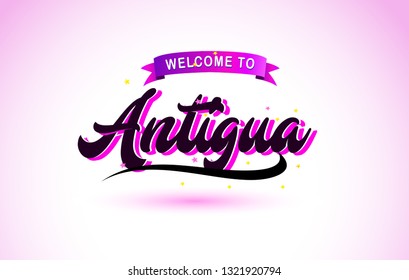 Antigua Welcome to Creative Text Handwritten Font with Purple Pink Colors Design Vector Illustration.