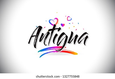 Antigua Welcome To Word Text with Love Hearts and Creative Handwritten Font Design Vector Illustration.