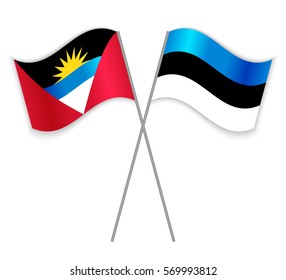 Antiguan and Estonian crossed flags. Antigua and Barbuda combined with Estonia isolated on white. Language learning, international business or travel concept.
