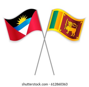 Antiguan and Sri Lankan crossed flags. Antigua and Barbuda combined with Sri Lanka isolated on white. Language learning, international business or travel concept.