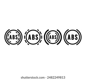 antilock braking system car indicator icon symbol sign vector design black white simple line illustration collection set