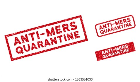 Anti-Mers Quarantine seals. Red vector rectangular distress seals with Anti-Mers Quarantine phrase. Useful for rubber imitations with distress rubber texture.