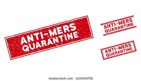 Anti-Mers Quarantine watermarks. Red vector rectangular distress watermarks with Anti-Mers Quarantine title. Designed for rubber imitations with scratched rubber style.