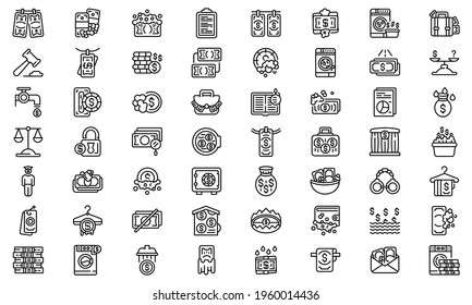 Anti-money laundry icon set. Outline set of Anti-money laundry vector icons for web design isolated on white background