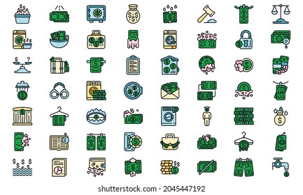 Anti-money laundry icons set. Outline set of Anti-money laundry vector icons thin line color flat isolated on white