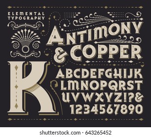 Antimony & Copper es un diseño original de tipo y tratamiento 3d. Este archivo incluye todas las mayúsculas, números, algunos signos de puntuación y varios elementos de diseño hermosos.