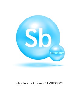 Antimony molecule models blue. Ecology and biochemistry concept. Isolated spheres on white background. 3D Vector Illustration.