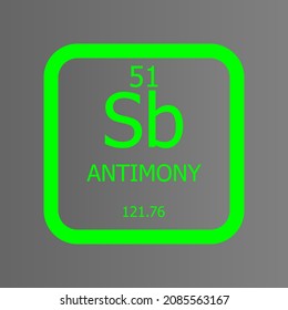 Antimony Sb Chemical Element vector illustration diagram, with atomic number and mass. Simple flat dark gradient design for education, lab, science class.