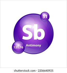 Antimony, Stibium (Se) icon structure  chemical element round shape circle purple. 3D Illustration vector. Chemical element of periodic table Sign with atomic number. Study in science for education.