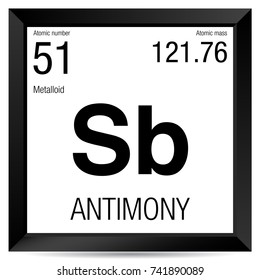 Antimony symbol. Element number 51 of the Periodic Table of the Elements - Chemistry - Black square frame with white background