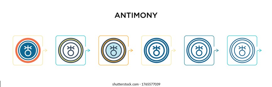 Antimony vector icon in 6 different modern styles. Black, two colored antimony icons designed in filled, outline, line and stroke style. Vector illustration can be used for web, mobile, ui