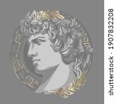 Antinous in the image of the God Apollo, surrounded by a golden round meander, favorite and beloved of the Roman emperor Hadrian. The symbol of same-sex love, gay culture and LGBTQ