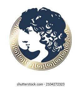 Antinoso en la imagen del Dios Apolo, rodeado por un meandro dorado, favorito y querido del emperador romano Hadrian. El símbolo del amor entre personas del mismo sexo, la cultura gay y la comunidad LGBTQ