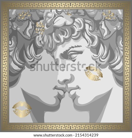 Antinous in the image of the God Apollo, surrounded by a golden round meander, favorite and beloved of the Roman emperor Hadrian. The symbol of same-sex love, gay culture and LGBTQ