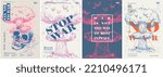 Anti-nuclear war propaganda poster. Typography. No to War, Say Stop War. Set of vector illustrations. Engraving, pencil style. Poster, cover, t-shirt print.