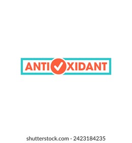 Antioxidant and check mark in turquoise frame. orange antioxidant logo