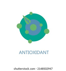 Antioxidant icon. Health benefits molecule, natural vitamins sources, vector isolated illustration for bio organic detox super food advertising, wellness apps. Healthy eating, antiaging dieting.