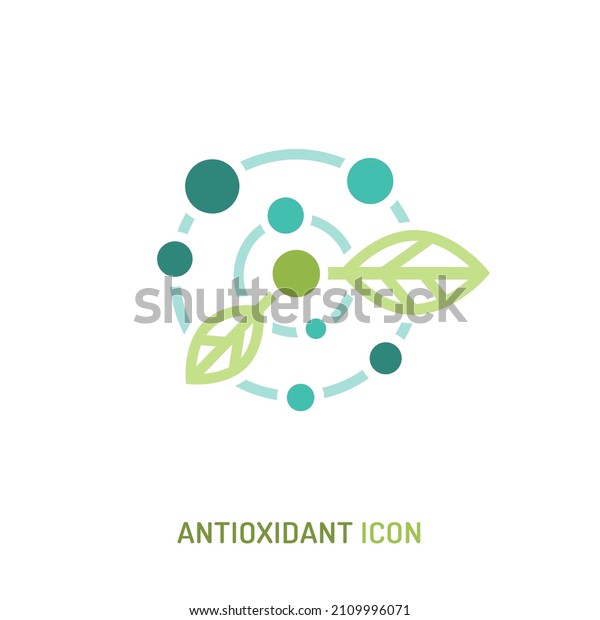 Antioxidant icon. Health benefits molecule,\
natural vitamins sources, vector isolated illustration for bio\
organic detox super food advertising, wellness apps. Healthy\
eating, antiaging\
dieting.