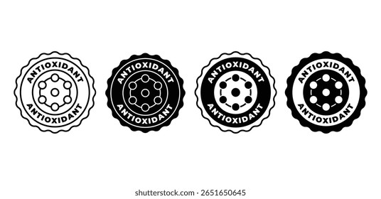 Antioxidant Icon Label Black and White Circular Badges Vector Design Illustration Set