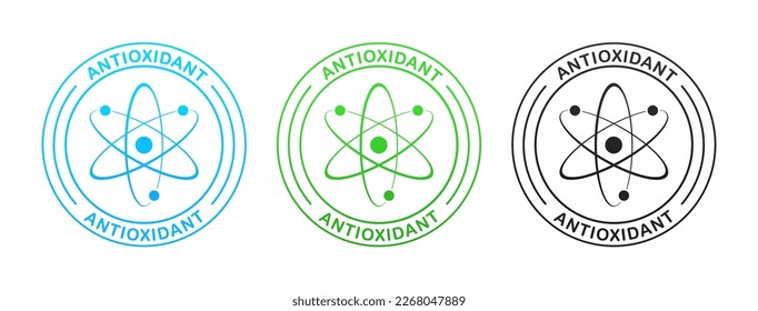 Antioxidant icon. Radical free oxidant molecule. Detox business concept. Molecule Cell Antioxidant Sign. Antioxidant Line Green Stamp. Free Antioxidant Outline Icon. Vector illustration