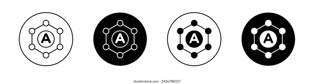 Antioxidant Icon Set. Radical and Oxidant free vector symbol in a black filled and outlined style. Antioixidant Vitality Boost Sign.