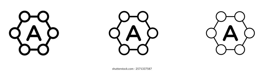 Antioxidant icon in tree different line stroke sizes.