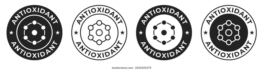 Antioxidant label. Detox molecular illustration for product packaging logo, sign, symbol or emblem. Antioxidant icon isolated.