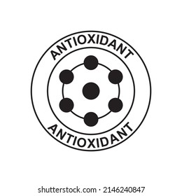 Icono de etiqueta antioxidante en glifo plano negro, estilo relleno aislado en fondo blanco