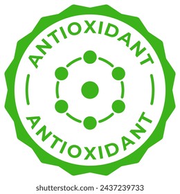 Antioxidant label vector icon illustration for product package. Antioxidant green logo, symbol, badge, tag or emblem isolated. Detox stamp, seal, sticker, mark or tag.