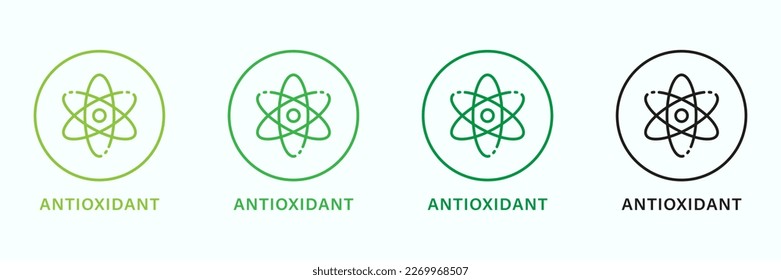 Antioxidant Line Green and Black Stamp Set. Free Anti Oxidant Outline Icons. Healthy Organic Nature Ingredient Pictogram. Anti Oxidant Supplement Symbol. Isolated Vector Illustration.