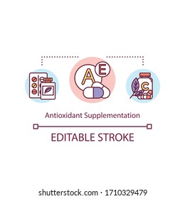 Antioxidant supplementation concept icon. Disease prevention idea thin line illustration. Natural medication. Vitamins and herbal drugs. Vector isolated outline RGB color drawing. Editable stroke