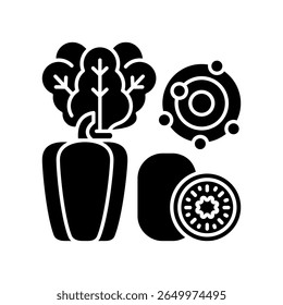 Icono plano negro de antioxidantes para proyectos digitales e impresos.  Iconos limpios mínimos para App y Sitios web. Iconos modernos y sencillos para UI UX y branding

