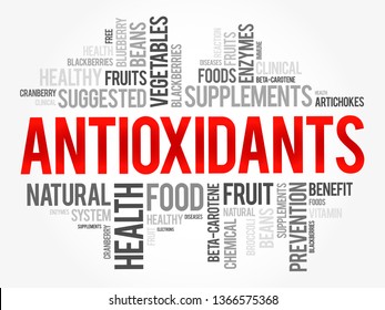 Antioxidants are chemicals that lessen or prevent the effects of free radicals, word cloud concept background