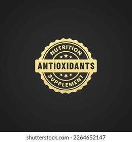 Vector de etiquetas antioxidantes o vectores de íconos antioxidantes aislados en fondo negro. Icono o logotipo antioxidante para productos de salud mantiene la resistencia corporal. Sello antioxidante para producto multivitamínico