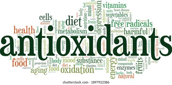 Antioxidants vector illustration word cloud isolated on a white background.