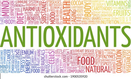 Antioxidants vector illustration word cloud isolated on a white background.