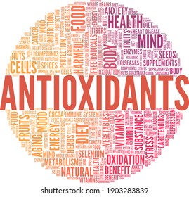 Antioxidants vector illustration word cloud isolated on a white background.