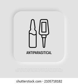 Antiparasitical drops for pets. Vet treatment against flea or mite. Thin line icon. Modern vector illustration for pet shop.