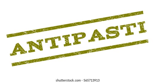 Antipasti watermark stamp. Text caption between parallel lines with grunge design style. Rubber seal stamp with scratched texture. Vector color ink imprint on a white background.