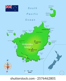 Antipodes Islands map. Education vector illustration