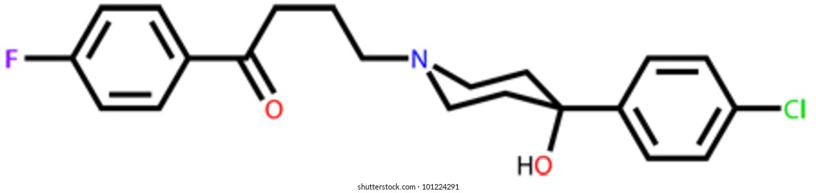 Antipsychotic haloperidol structural formula. The drug used to treat schizophrenia and hallucinations