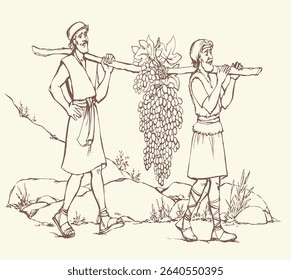 Antiqu strong happy fun joy east asian adult jew human male guy servant big large heavy natur stick staff job Hand drawn black yard old retro age biblic god story scene art sketch white sky text space