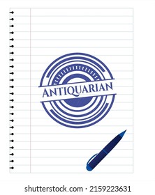 Antiquarian draw (pen strokes). Blue ink. Vector Illustration. Detailed. 