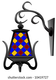 Antiquarian street lantern with multi-coloured glass in a vector