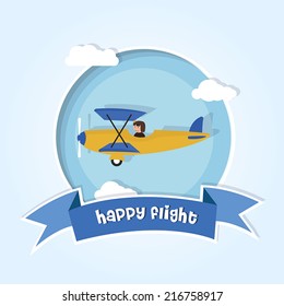 Antique airplane piloted by a child. vector