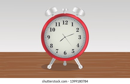 antique alarm clock on a wooden desk with a white background. vector file
