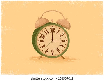 Antique alarm clock in vintage vector style