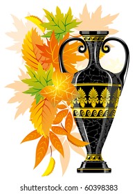 Antique amphora with autumn leaves, excellent element for you design